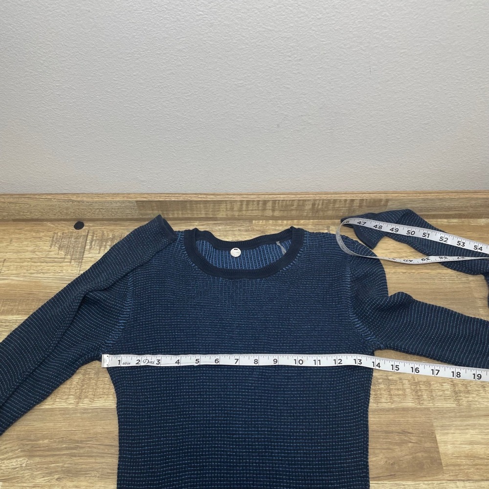 Margaret O'Leary Womens Blue Waffle Knit Cotton Crewneck Thumbhole Sweater Small - Picture 6 of 7